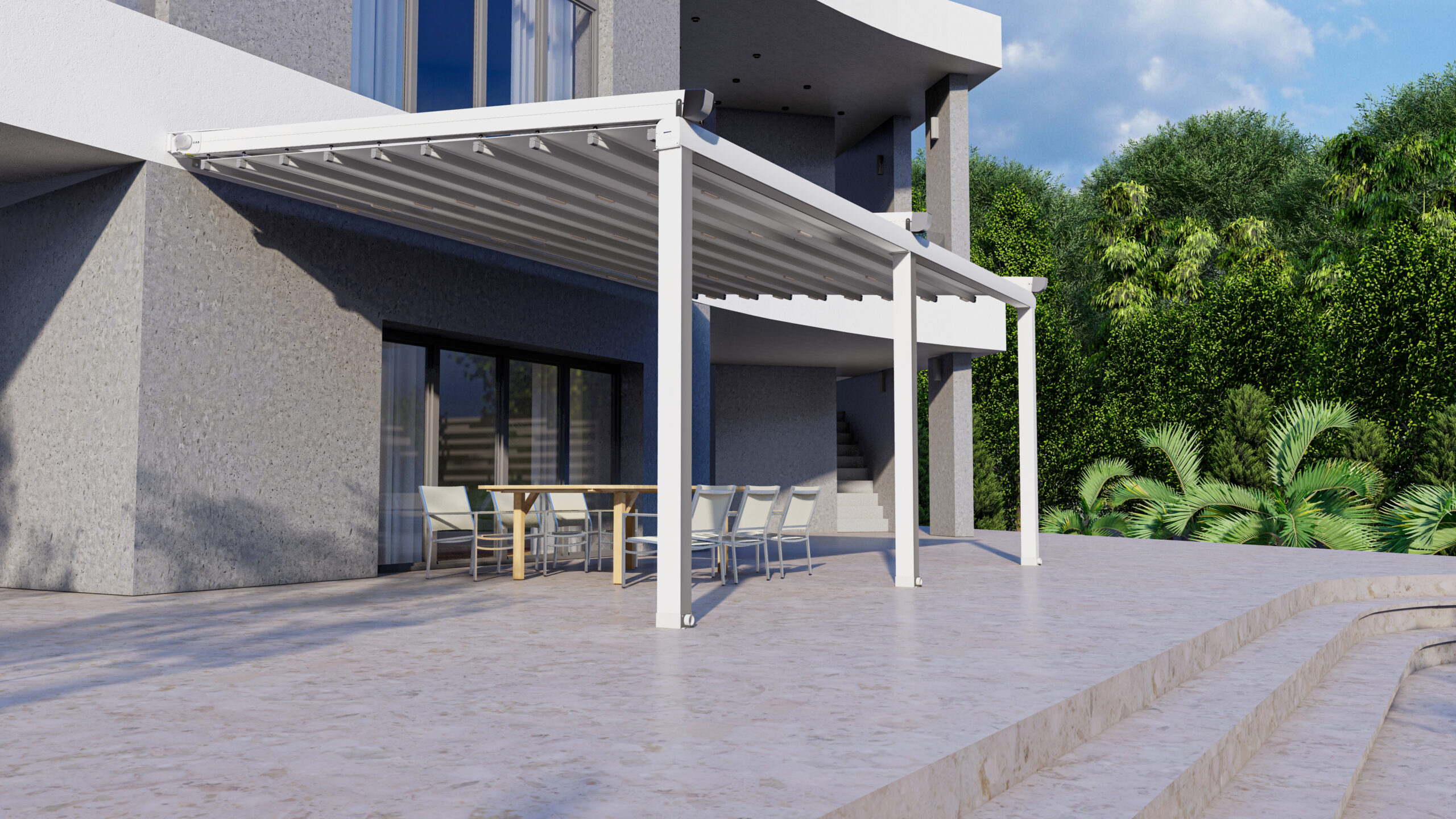 retractable fabric Pergola Systems Vertex Séra Designs