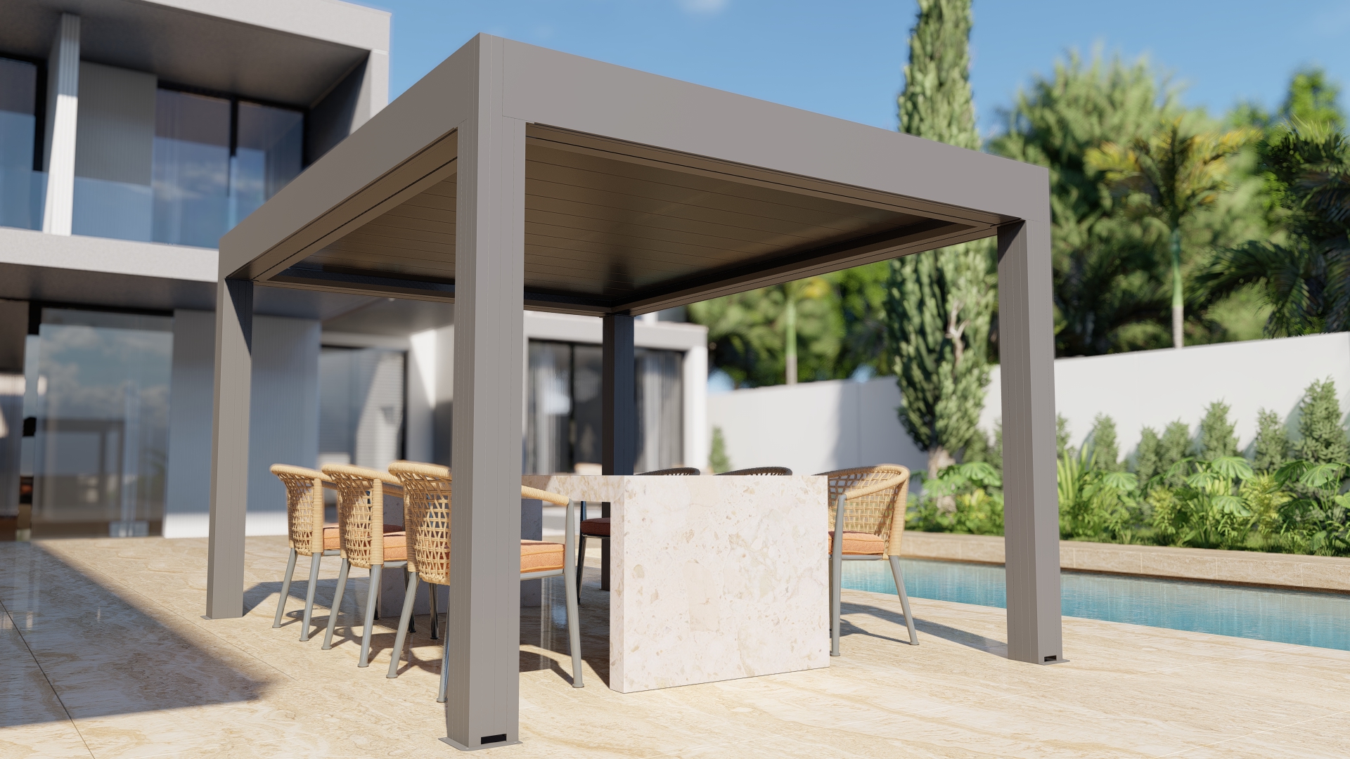 louvered roof pergola Systems Vertex Solaris Designs